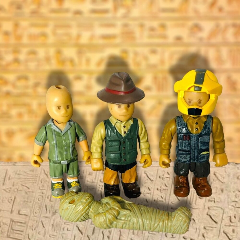 MIGHTY WORLD Action Figures Set of 4. Bike Rider, Boy & Girl Adventurers, Mummy.